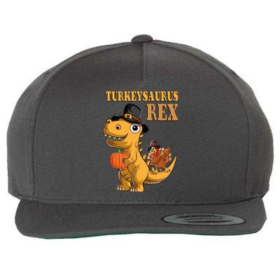 Kids Turkeysaurus Rex Turkey Dino Thanksgiving Wool Snapback Cap