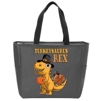 Kids Turkeysaurus Rex Turkey Dino Thanksgiving Zip Tote Bag