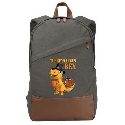 Kids Turkeysaurus Rex Turkey Dino Thanksgiving Cotton Canvas Backpack