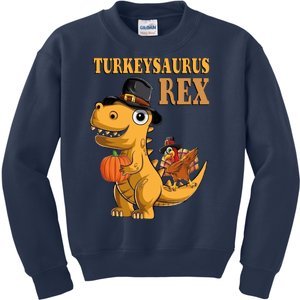 Kids Turkeysaurus Rex Turkey Dino Thanksgiving Kids Sweatshirt