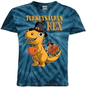 Kids Turkeysaurus Rex Turkey Dino Thanksgiving Kids Tie-Dye T-Shirt