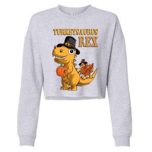 Kids Turkeysaurus Rex Turkey Dino Thanksgiving Cropped Pullover Crew