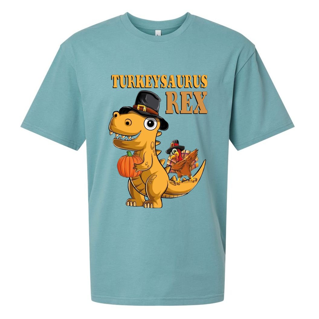 Kids Turkeysaurus Rex Turkey Dino Thanksgiving Sueded Cloud Jersey T-Shirt