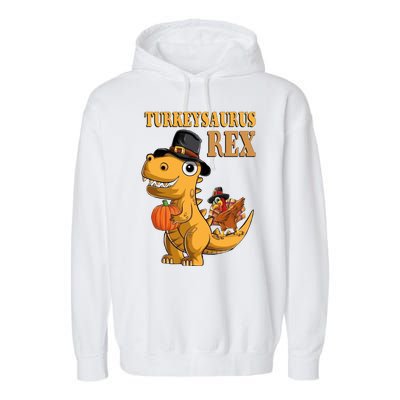 Kids Turkeysaurus Rex Turkey Dino Thanksgiving Garment-Dyed Fleece Hoodie