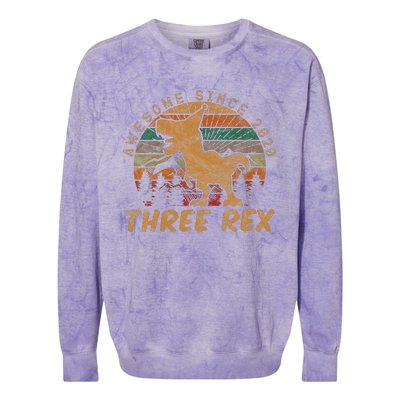 Kids Three Rex 3rd Birthday Gifts Third Dinosaur 3 Year Old Colorblast Crewneck Sweatshirt