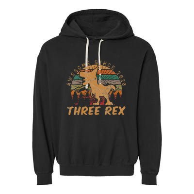 Kids Three Rex 3rd Birthday Gifts Third Dinosaur 3 Year Old Garment-Dyed Fleece Hoodie