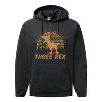 Kids Three Rex 3rd Birthday Gifts Third Dinosaur 3 Year Old Performance Fleece Hoodie