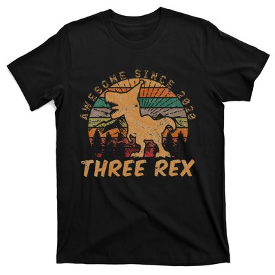 Kids Three Rex 3rd Birthday Gifts Third Dinosaur 3 Year Old T-Shirt