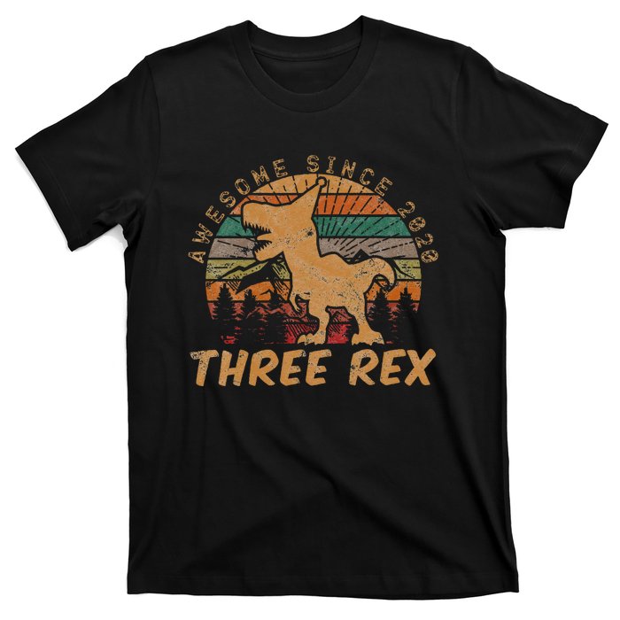 Kids Three Rex 3rd Birthday Gifts Third Dinosaur 3 Year Old T-Shirt