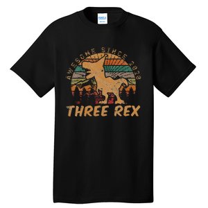 Kids Three Rex 3rd Birthday Gifts Third Dinosaur 3 Year Old Tall T-Shirt