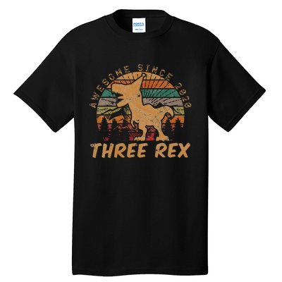 Kids Three Rex 3rd Birthday Gifts Third Dinosaur 3 Year Old Tall T-Shirt