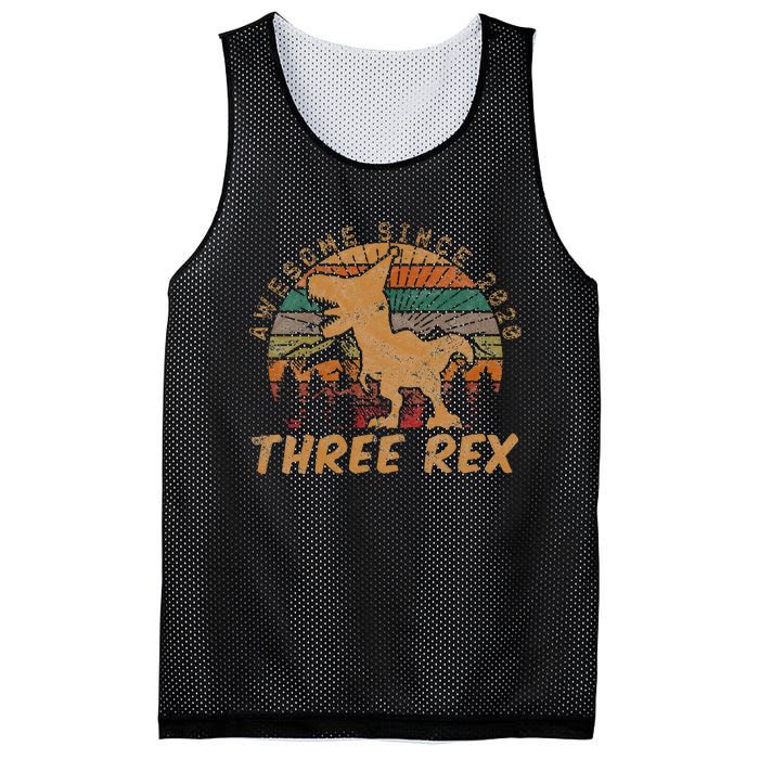 Kids Three Rex 3rd Birthday Gifts Third Dinosaur 3 Year Old Mesh Reversible Basketball Jersey Tank