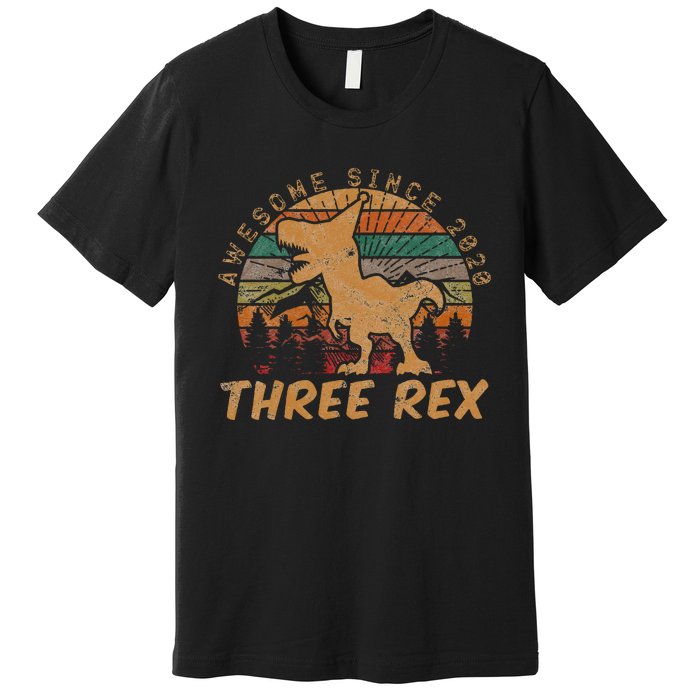 Kids Three Rex 3rd Birthday Gifts Third Dinosaur 3 Year Old Premium T-Shirt