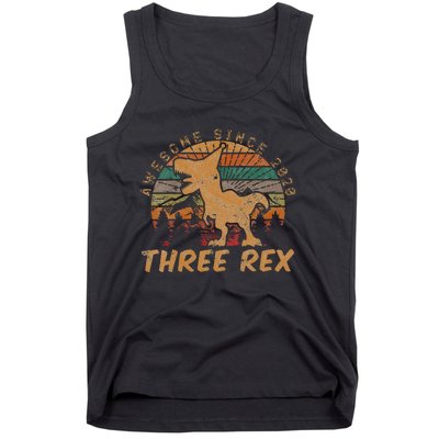 Kids Three Rex 3rd Birthday Gifts Third Dinosaur 3 Year Old Tank Top