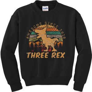 Kids Three Rex 3rd Birthday Gifts Third Dinosaur 3 Year Old Kids Sweatshirt