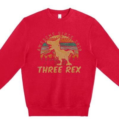 Kids Three Rex 3rd Birthday Gifts Third Dinosaur 3 Year Old Premium Crewneck Sweatshirt