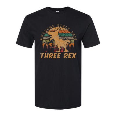 Kids Three Rex 3rd Birthday Gifts Third Dinosaur 3 Year Old Softstyle CVC T-Shirt