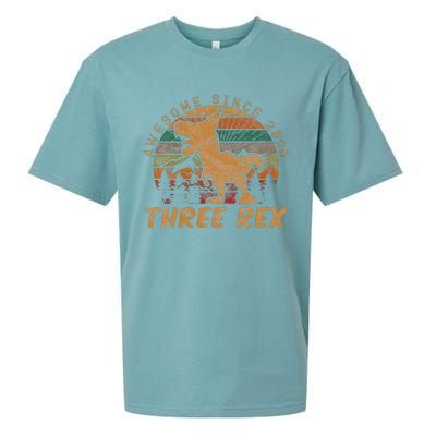 Kids Three Rex 3rd Birthday Gifts Third Dinosaur 3 Year Old Sueded Cloud Jersey T-Shirt