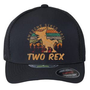 Kids Two Rex 2nd Birthday Gifts Second Dinosaur 2 Year Old Flexfit Unipanel Trucker Cap