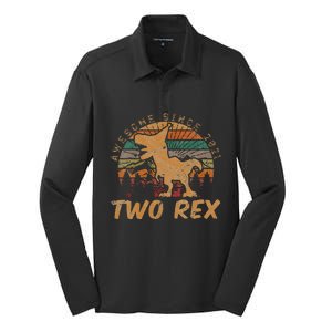 Kids Two Rex 2nd Birthday Gifts Second Dinosaur 2 Year Old Silk Touch Performance Long Sleeve Polo