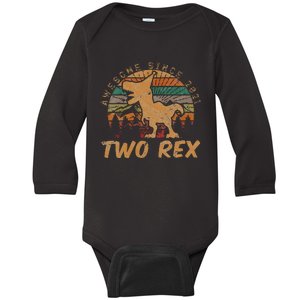 Kids Two Rex 2nd Birthday Gifts Second Dinosaur 2 Year Old Baby Long Sleeve Bodysuit