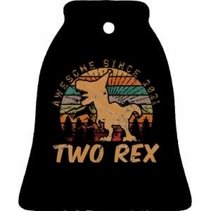 Kids Two Rex 2nd Birthday Gifts Second Dinosaur 2 Year Old Ceramic Bell Ornament