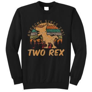 Kids Two Rex 2nd Birthday Gifts Second Dinosaur 2 Year Old Tall Sweatshirt