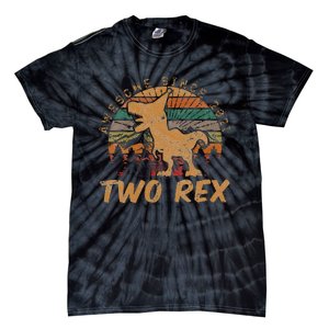 Kids Two Rex 2nd Birthday Gifts Second Dinosaur 2 Year Old Tie-Dye T-Shirt