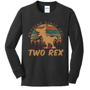 Kids Two Rex 2nd Birthday Gifts Second Dinosaur 2 Year Old Kids Long Sleeve Shirt