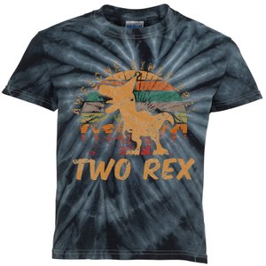 Kids Two Rex 2nd Birthday Gifts Second Dinosaur 2 Year Old Kids Tie-Dye T-Shirt