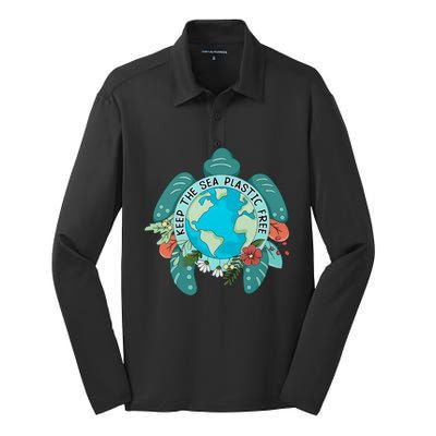 Keep The Sea Plastic Free Protect Save The Earth Sea Turtle Planet Silk Touch Performance Long Sleeve Polo