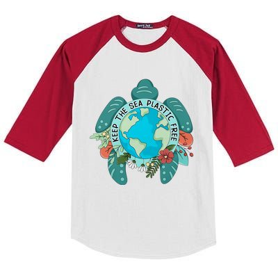 Keep The Sea Plastic Free Protect Save The Earth Sea Turtle Planet Kids Colorblock Raglan Jersey