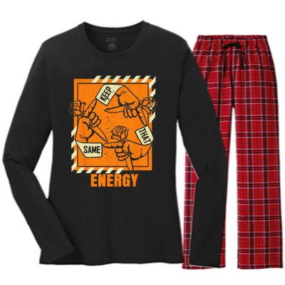 Keep That Same Energy Orange Color Graphic Women's Long Sleeve Flannel Pajama Set 