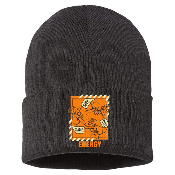 Keep That Same Energy Orange Color Graphic Sustainable Knit Beanie