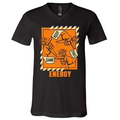 Keep That Same Energy Orange Color Graphic V-Neck T-Shirt