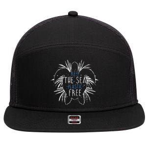 Keep The Sea Plastic Free Sea Turtle 7 Panel Mesh Trucker Snapback Hat