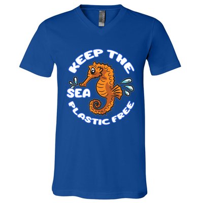 Keep The Sea Plastic Free Gift Environtal Protection Seahorse Gift V-Neck T-Shirt