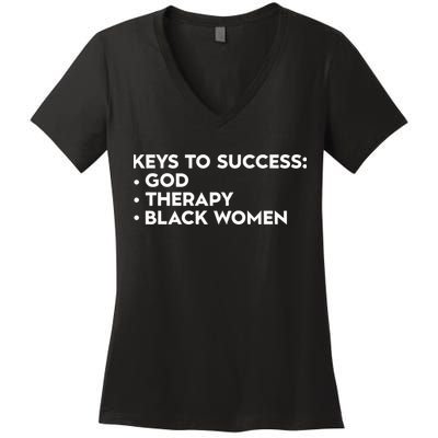 Keys To Success God Therapy Black Women Women's V-Neck T-Shirt
