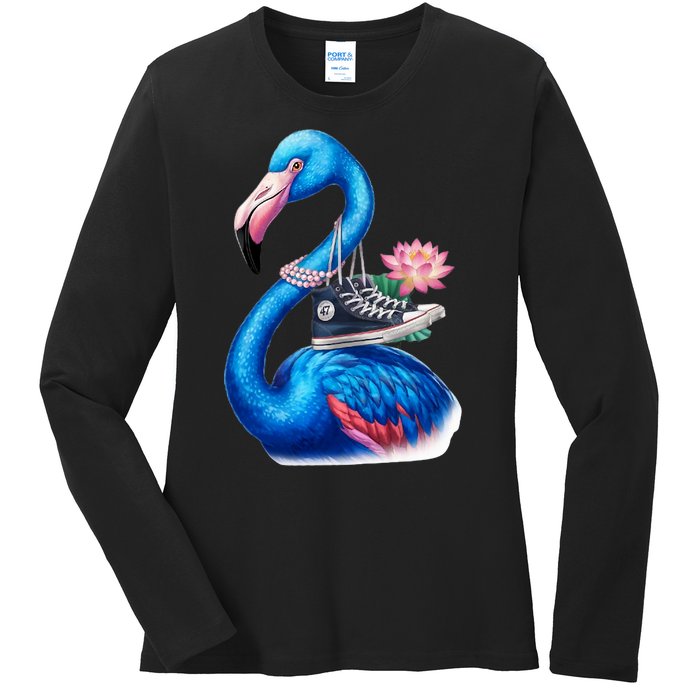 Kamala The Stylish Flamingo Takes Flight Ladies Long Sleeve Shirt