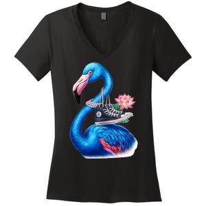 Kamala The Stylish Flamingo Takes Flight Women's V-Neck T-Shirt