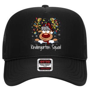 Kindergarten Teacher Squad Reindeer Funny Teacher Christmas Xmas Pajamas High Crown Mesh Back Trucker Hat