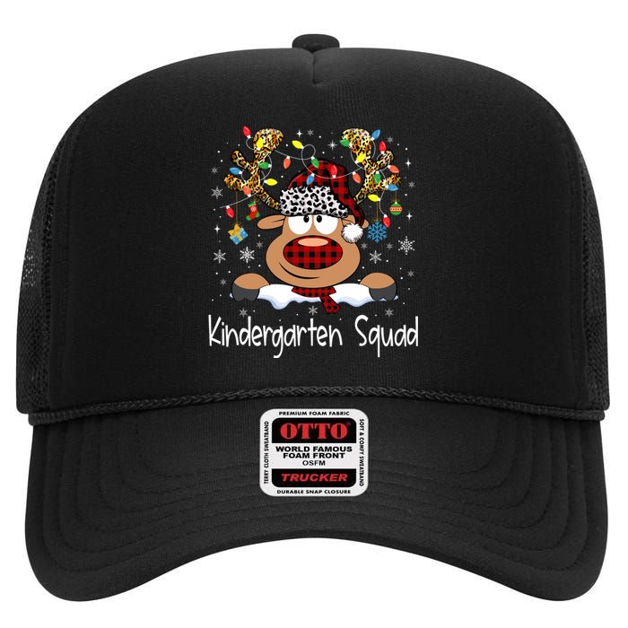 Kindergarten Teacher Squad Reindeer Funny Teacher Christmas Xmas Pajamas High Crown Mesh Back Trucker Hat