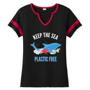 Keep The Sea Plastic Free Design Environt Dolphin Gift Ladies Halftime Notch Neck Tee