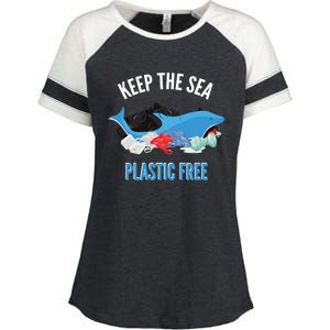 Keep The Sea Plastic Free Design Environt Dolphin Gift Enza Ladies Jersey Colorblock Tee