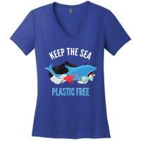 Keep The Sea Plastic Free Design Environt Dolphin Gift Women's V-Neck T-Shirt