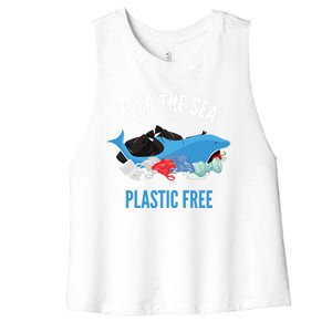 Keep The Sea Plastic Free Design Environt Dolphin Gift Women's Racerback Cropped Tank