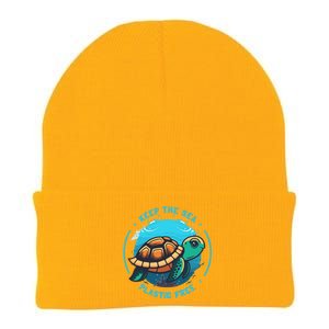 Keep The Sea Plastic Free Earth Day Save Sea Turtle Funny Gift Knit Cap Winter Beanie