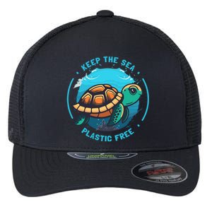 Keep The Sea Plastic Free Earth Day Save Sea Turtle Funny Gift Flexfit Unipanel Trucker Cap