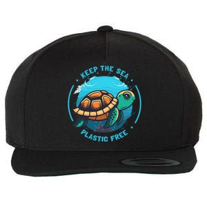 Keep The Sea Plastic Free Earth Day Save Sea Turtle Funny Gift Wool Snapback Cap