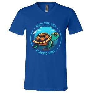 Keep The Sea Plastic Free Earth Day Save Sea Turtle Funny Gift V-Neck T-Shirt